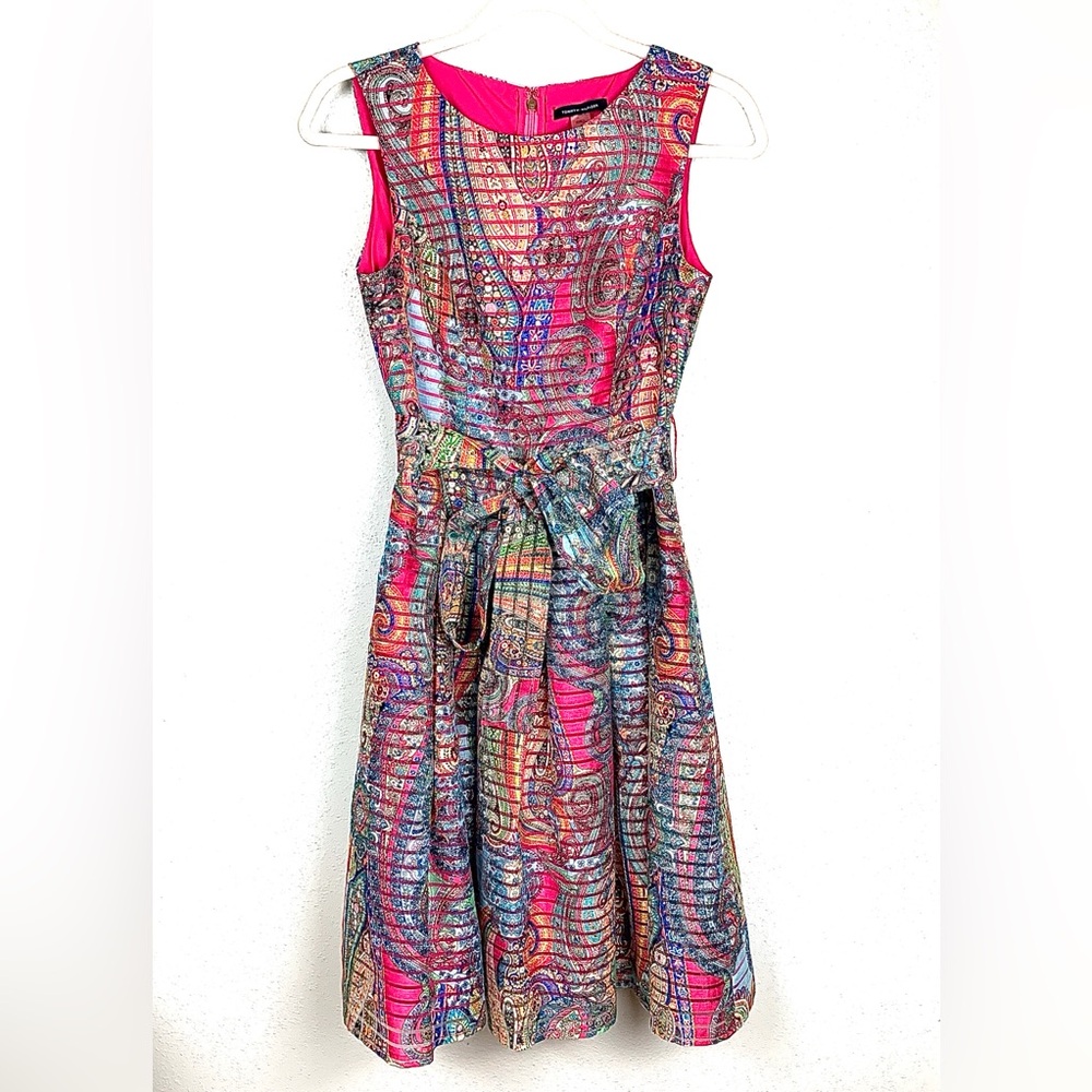 Tommy Hilfiger Bright Multicolor Paisley Fit/Flare Belted Cocktail Dress, Size 2